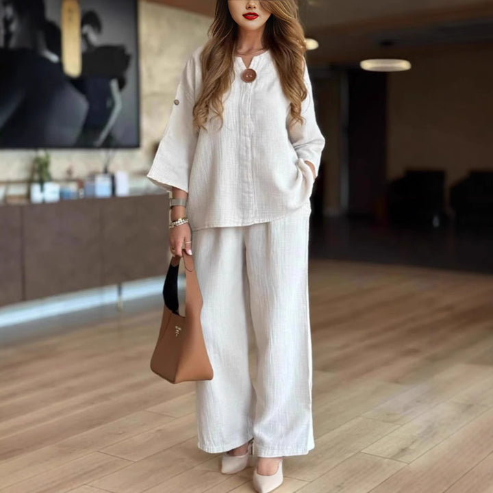 Damen lässige Tunika und Palazzo-Hose Drune