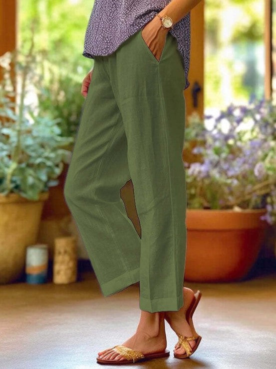 Damen nan lässige Cropped-Hose mit geradem Bein, dezenter Bügelfalte und seitlichen Eingrifftaschen Drune
