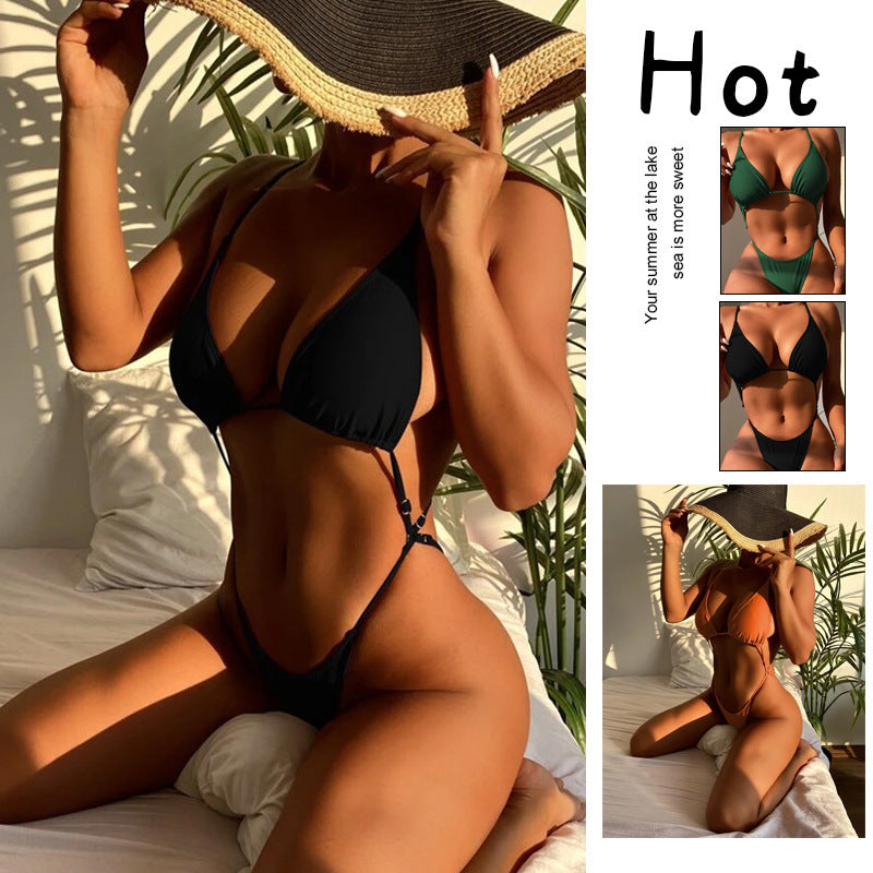 Damen Triangel-Bikini mit ultra-hohem Beinausschnitt und verstellbaren Trägern Drune