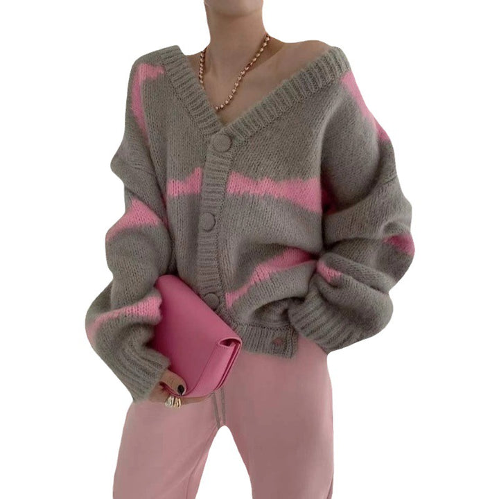 Damen oversized Strickjacke mit tiefem V-Ausschnitt und strukturiertem Muster Drune