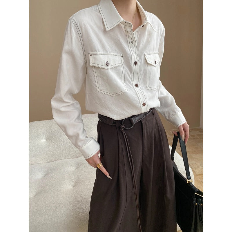 Damen lässige Overshirt-Bluse mit praktischen Brusttaschen und elegantem Schnitt Drune