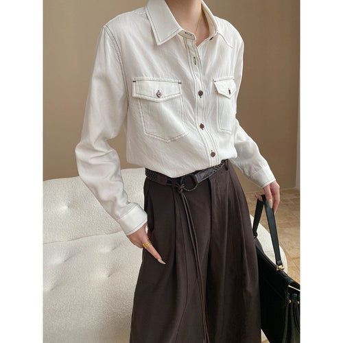 Damen lässige Overshirt-Bluse mit praktischen Brusttaschen und elegantem Schnitt Drune