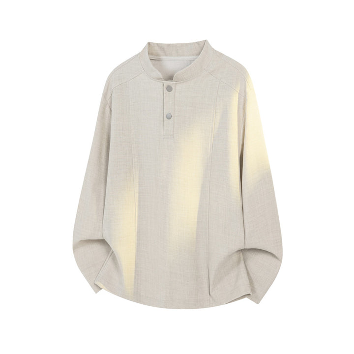 Herren Elegant modernes Langarm-Shirt mit Stehkragen und Knopfleiste Drune