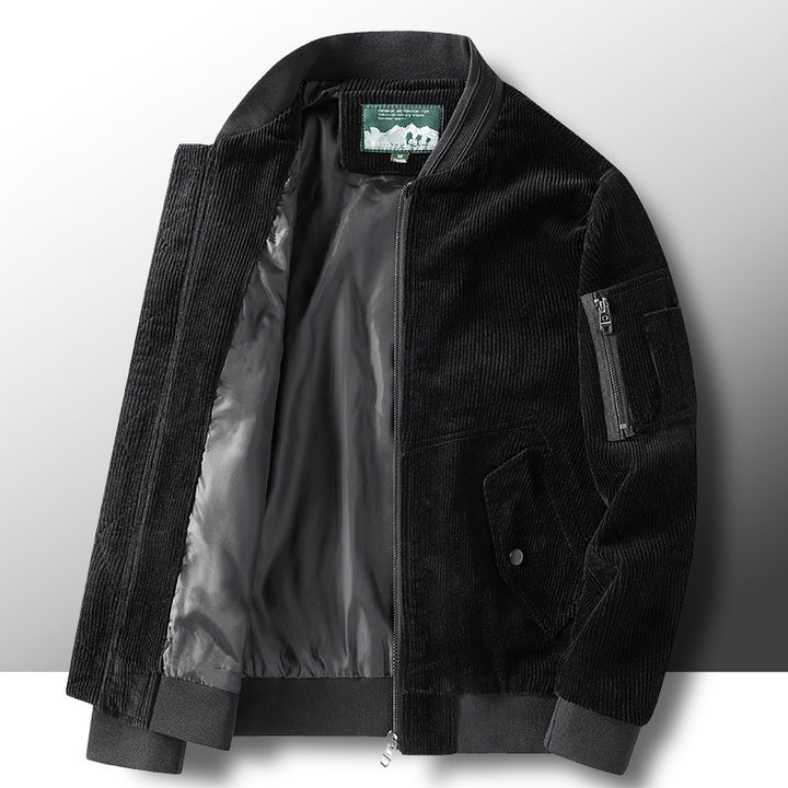 Herren Kord-Vintage-Bomberjacke mit leichtem Thermofutter, Ärmel-Reißverschlusstasche und Rippbündchen Drune