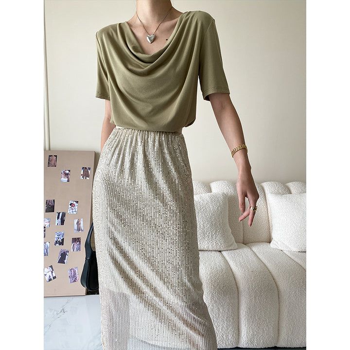 Damen Maxikleid mit eleganter Drapierung und floralem Muster Drune