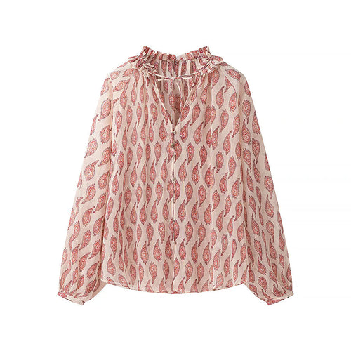 Damen nan locker geschnittene Chiffonbluse mit Rüschenkragen und Bandverschluss Drune