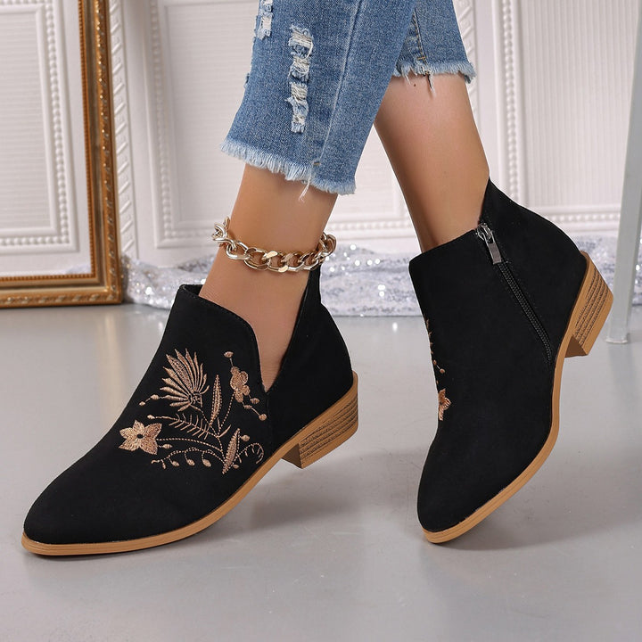 Damen Gestickte Ankle-Boots mit V-Cut und seitlichem Reißverschluss Drune