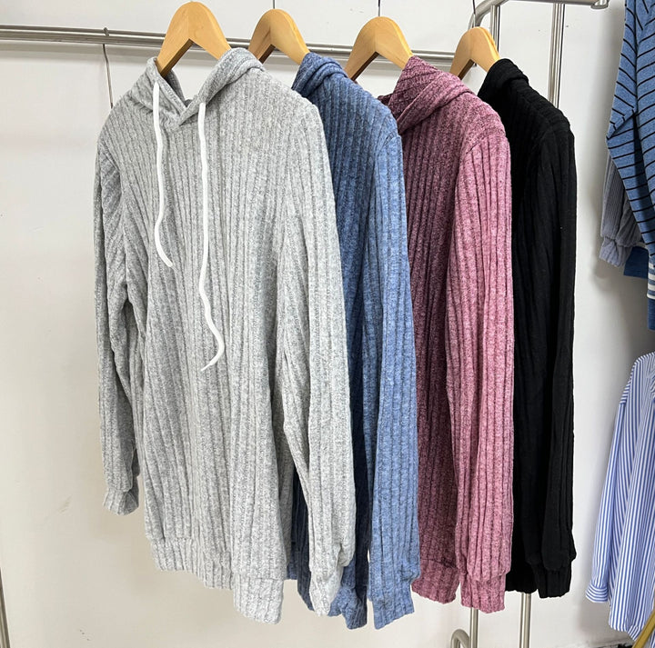 Damen lässiger Longsleeve Hoodie mit Rippstruktur und seitlichen Schlitzen Drune
