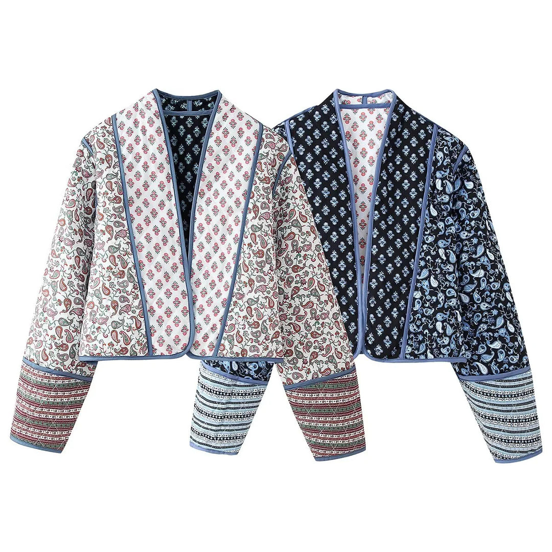 Damen nan wendbare Patchwork Steppjacke im Kimono‑Style mit kontrastärmeln Drune