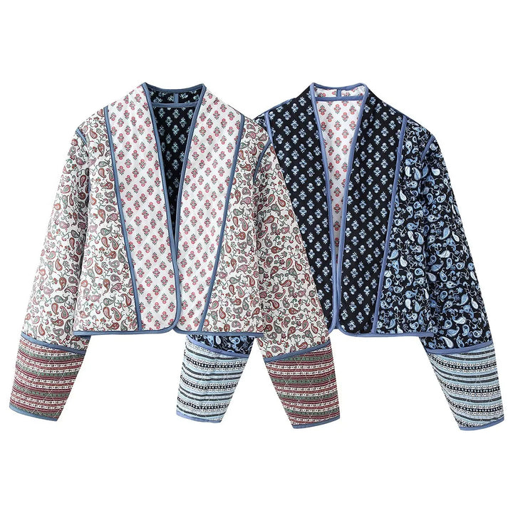 Damen nan wendbare Patchwork Steppjacke im Kimono‑Style mit kontrastärmeln Drune