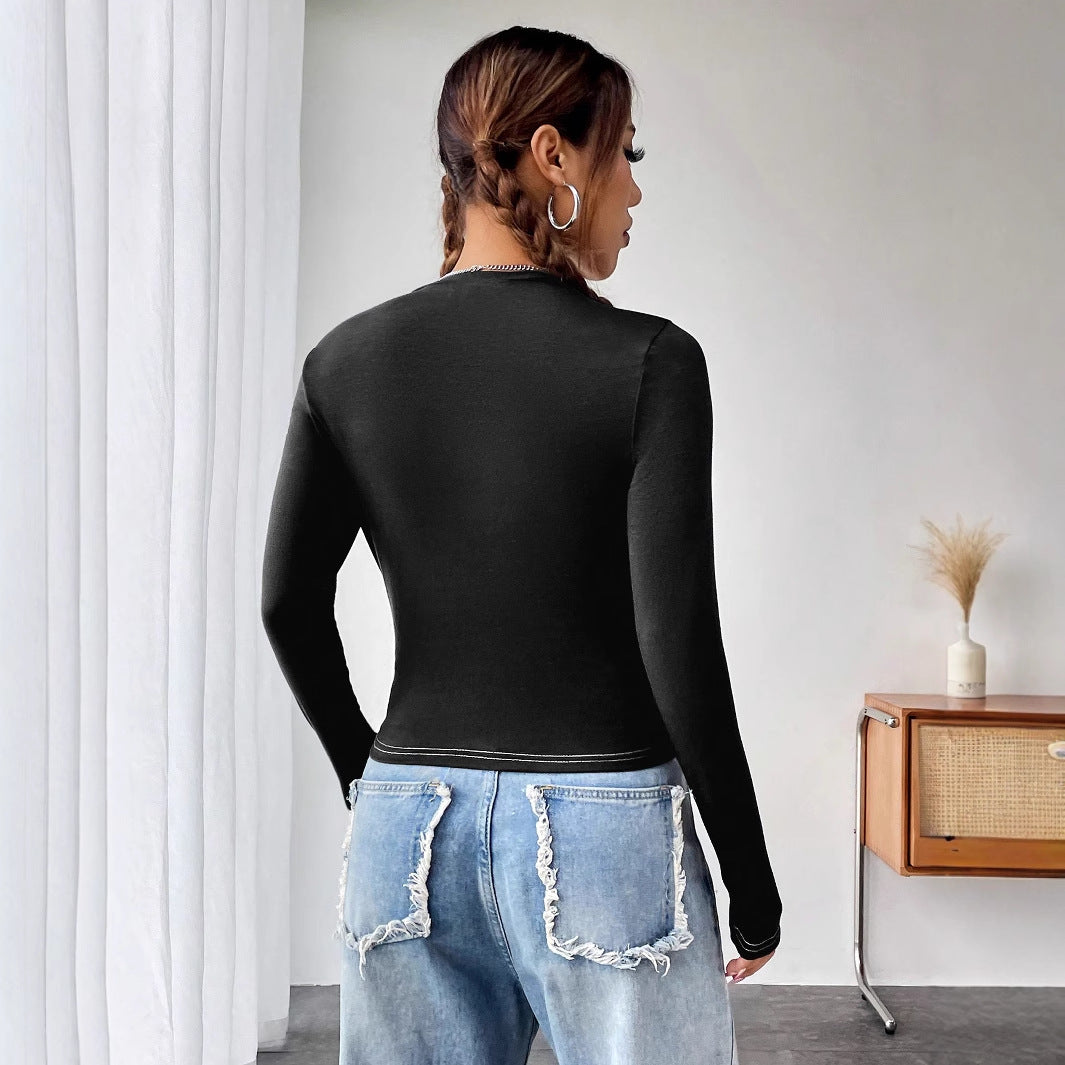 Damen Langarmshirt mit hochwertigem Print und figurbetontem Schnitt Drune