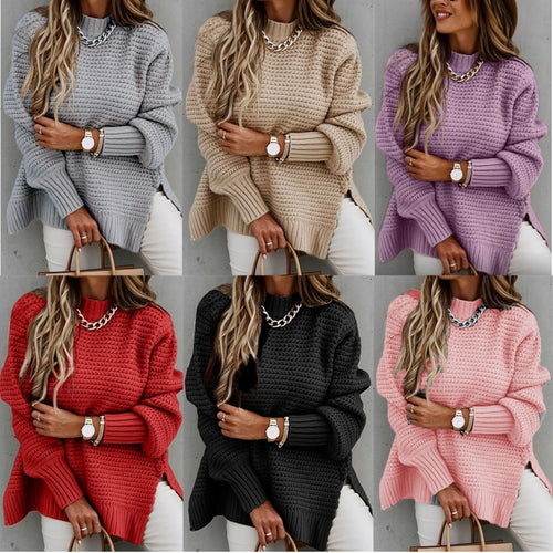 Damen Lässiger Strickpullover mit strukturiertem Muster und Rollkragen Drune