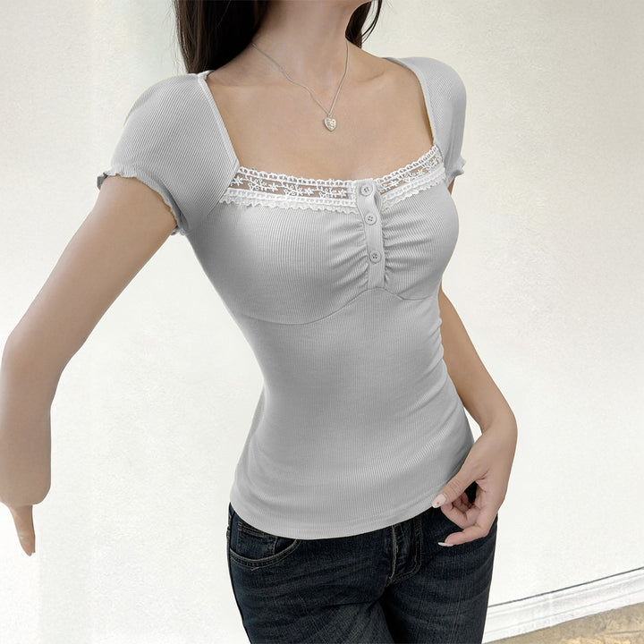 Damen figurbetontes Trägershirt mit Spitzenakzenten Drune