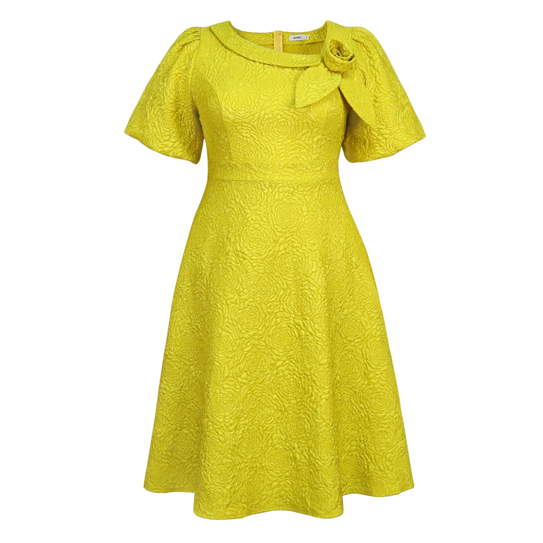 Damen Elegantes Kleid mit strukturierter Blumenapplikation Drune