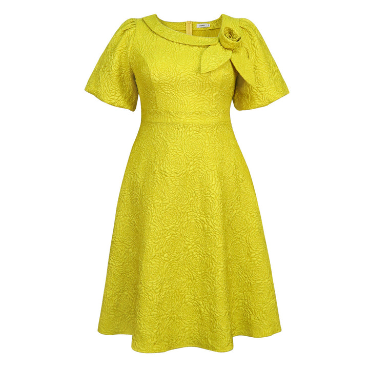 Damen Elegantes Kleid mit strukturierter Blumenapplikation Drune