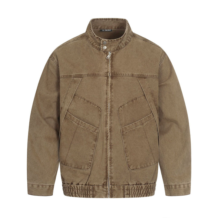 Herren Kurz geschnittener Field‑Bomber im Vintage‑Canvas mit Stehkragen und großen Pattentaschen Drune