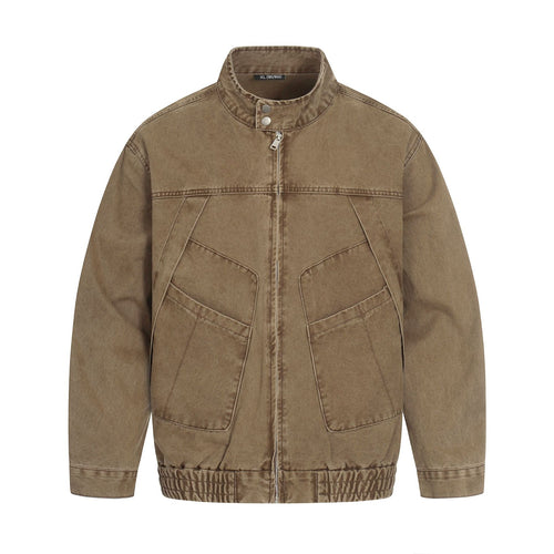 Herren Kurz geschnittener Field‑Bomber im Vintage‑Canvas mit Stehkragen und großen Pattentaschen Drune