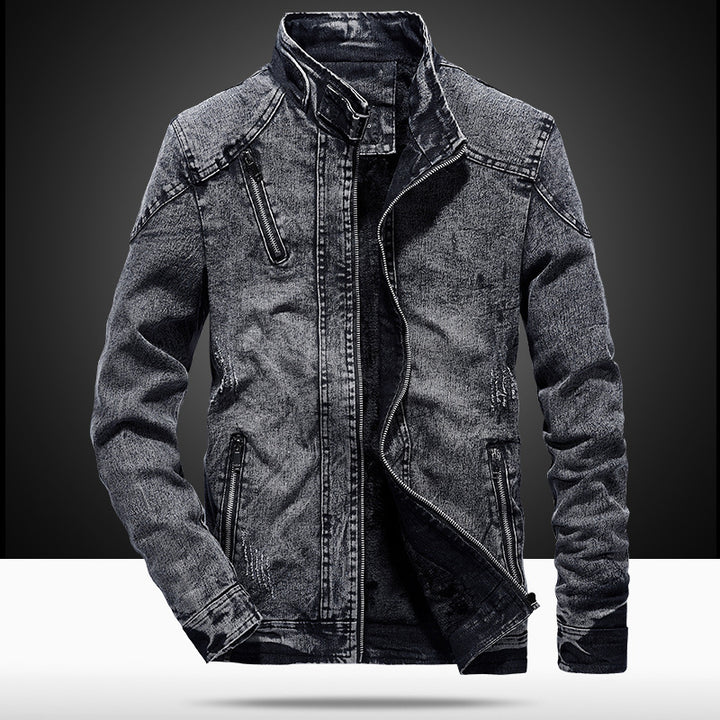 Herren Modische Denimjacke mit Stehkragen Drune