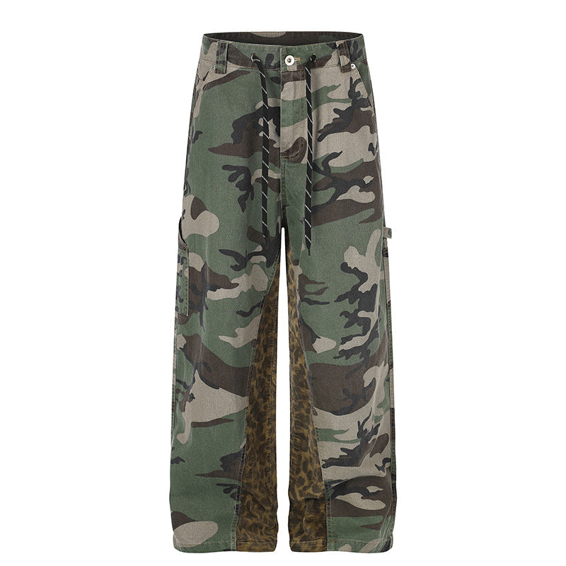 Damen weite Cargo-Hose mit Camouflage-Print und Leo-Kontrastbahnen Drune
