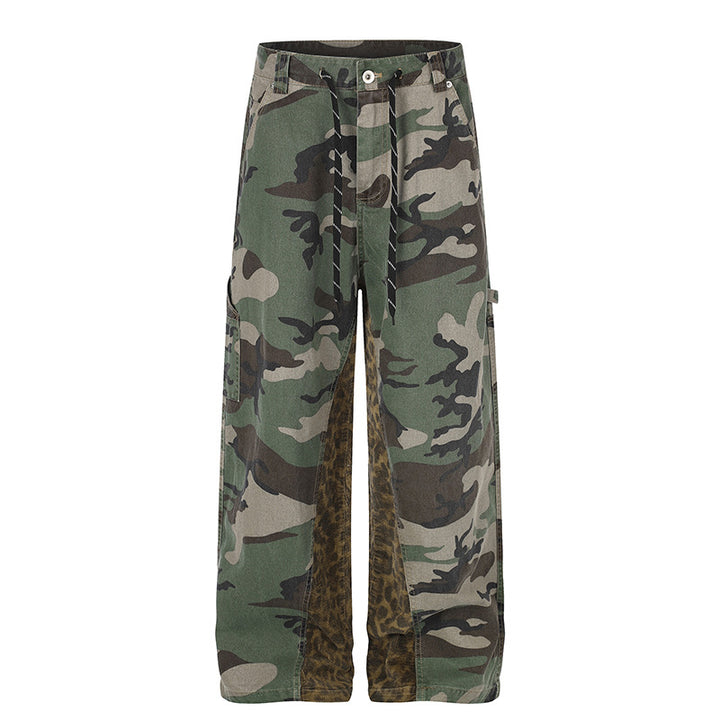 Damen weite Cargo-Hose mit Camouflage-Print und Leo-Kontrastbahnen Drune