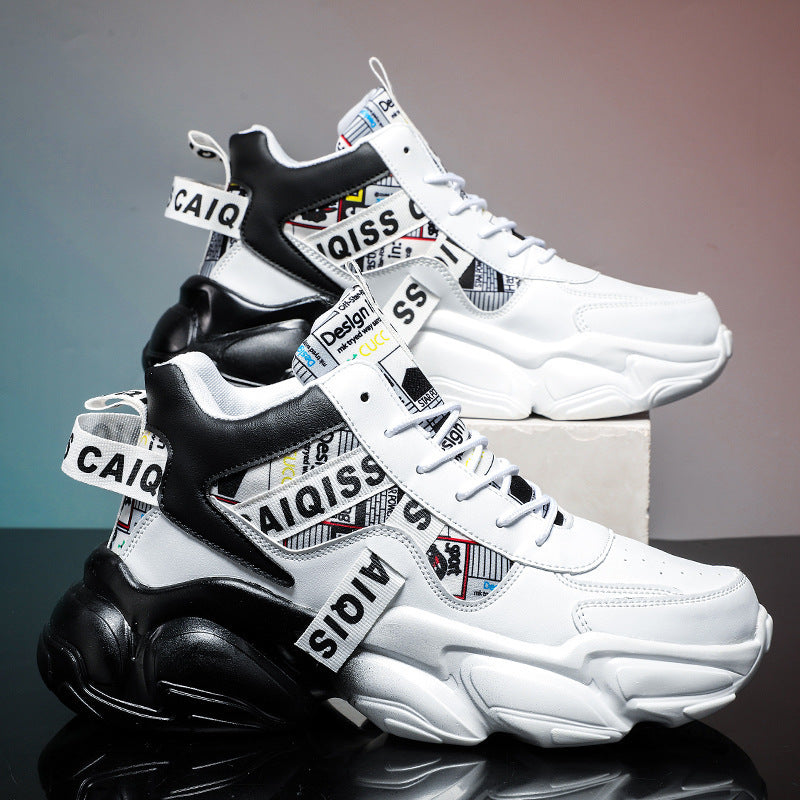 Herren futuristische High-Top Plateausneaker mit gemustertem Textil-Mix, gepolstertem Knöchelkragen und skulpturierter EVA-Sohle Drune