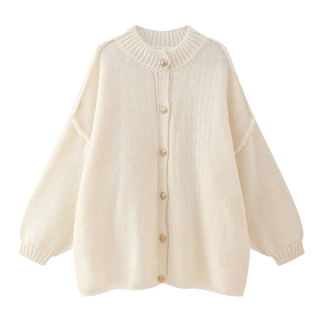 Damen lässige Strickjacke mit Knopfverschluss und oversized Passform Drune