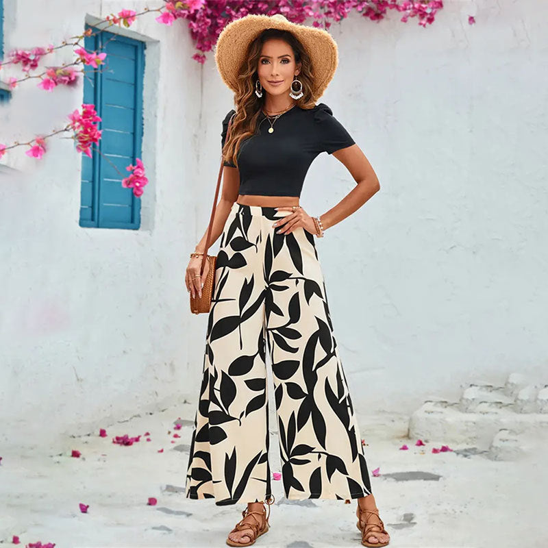 Damen Elegante weite Hose mit floralem Muster Drune