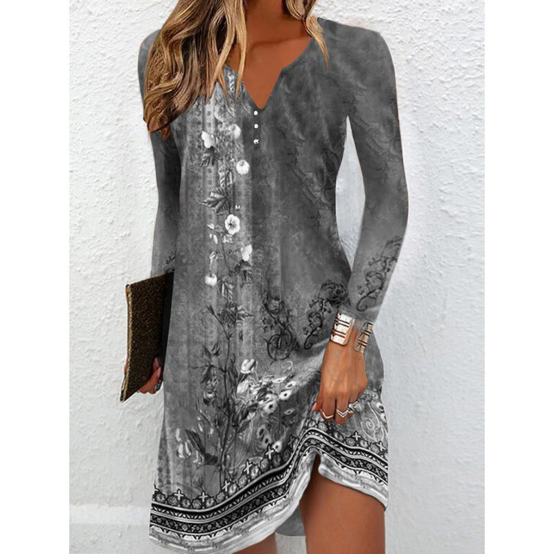 Damen Freizeitkleid mit floralem Design und V-Ausschnitt Drune