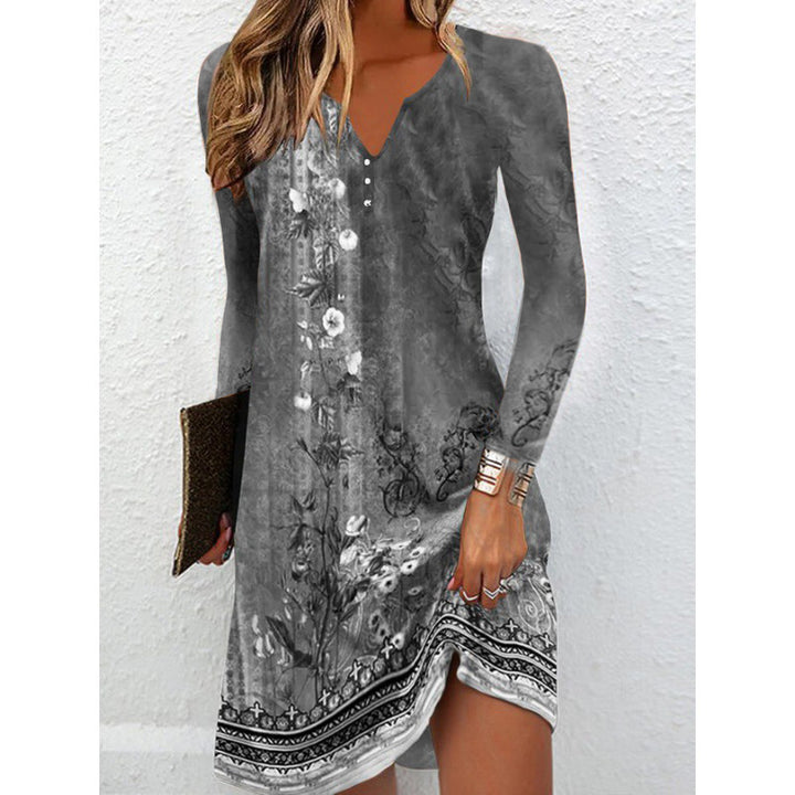 Damen Freizeitkleid mit floralem Design und V-Ausschnitt Drune