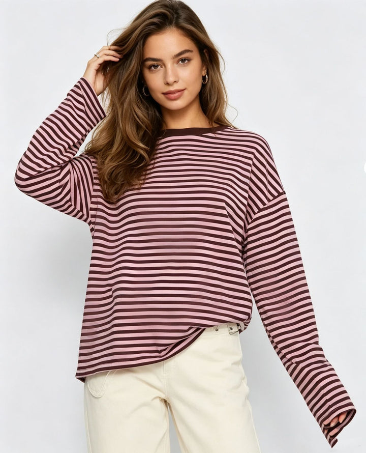 Damen gestreiftes Langarmshirt mit lässigem Schnitt und rundem Halsausschnitt