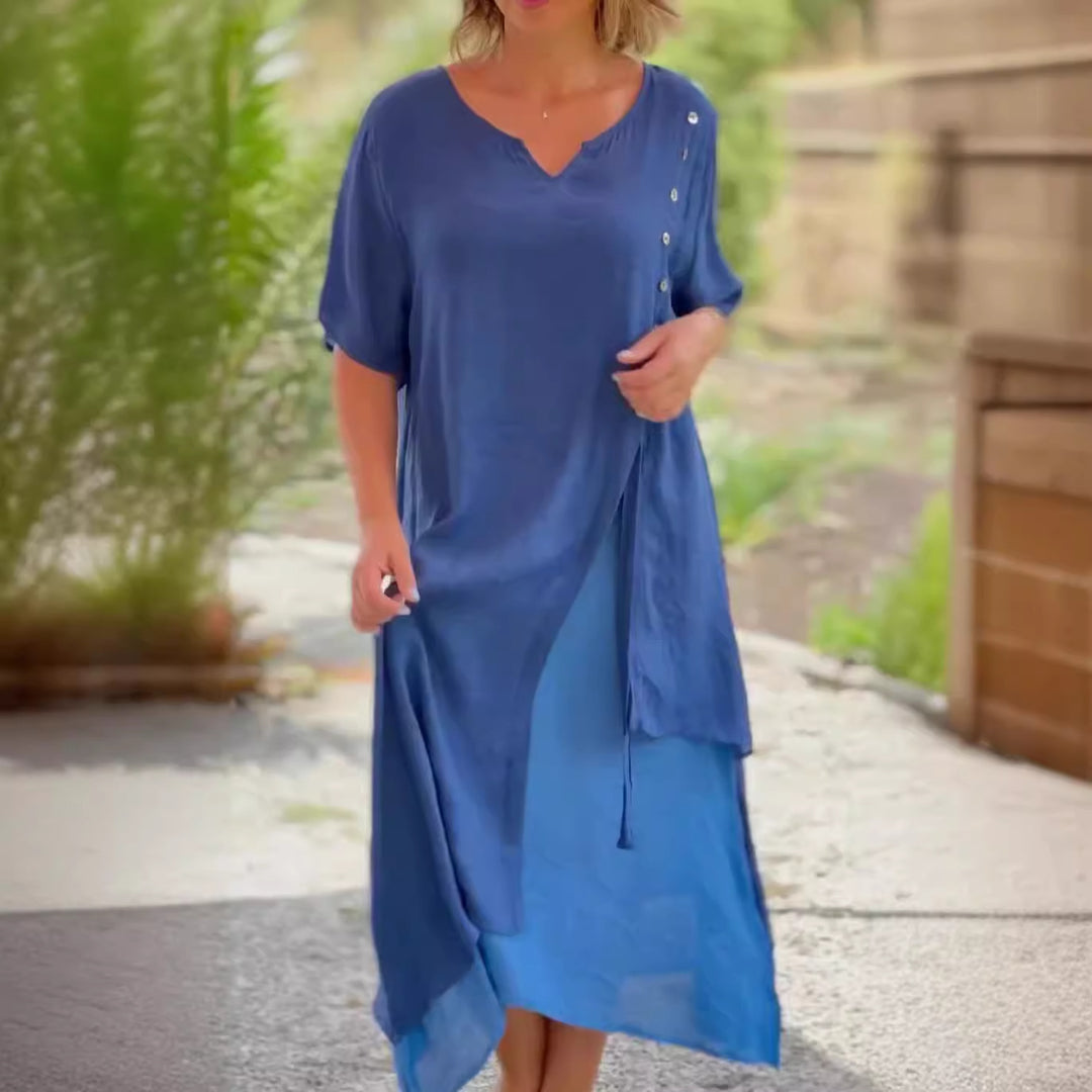 Damen Midi-Kleid mit seitlichem Schlitz und knöpfbarem Detail Drune