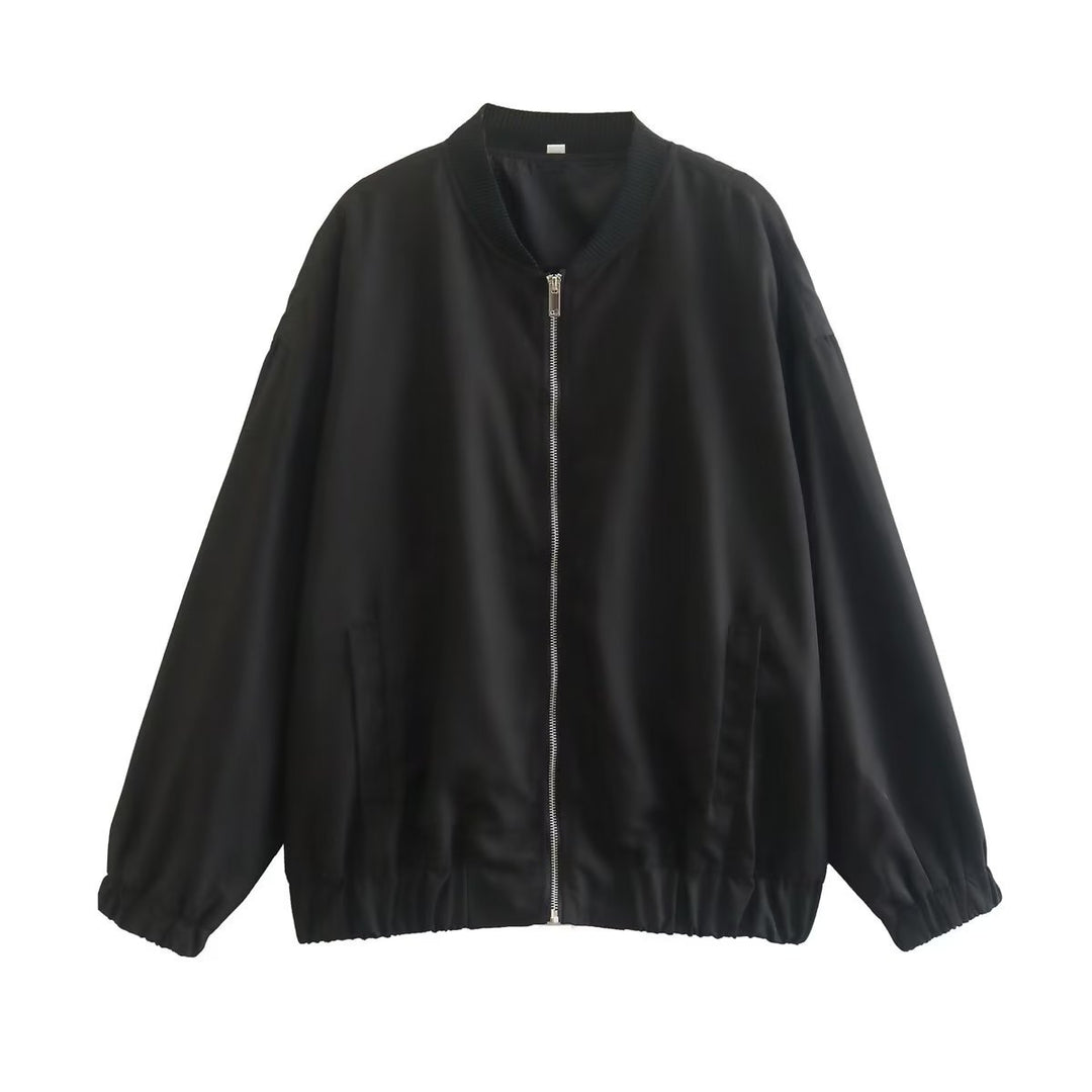 Unisex nan leichter Oversize-Bomber mit durchgehendem Metallreißverschluss geripptem Kragen und elastischem Saum Drune