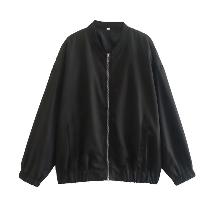 Unisex nan leichter Oversize-Bomber mit durchgehendem Metallreißverschluss geripptem Kragen und elastischem Saum Drune