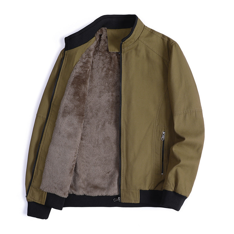 Herren gefütterte Canvas-Bomberjacke mit Teddyfleece-Innenfutter und Stehkragen Drune