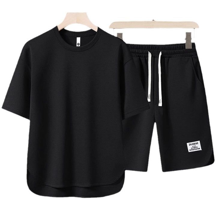 Unisex lässiges Set aus T-Shirt und Shorts mit seitlichen Taschen und elastischem Bund Drune