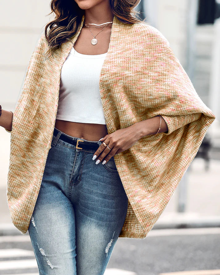 Damen Oversized Strickponcho mit offener Front und Bouclé‑Struktur Drune