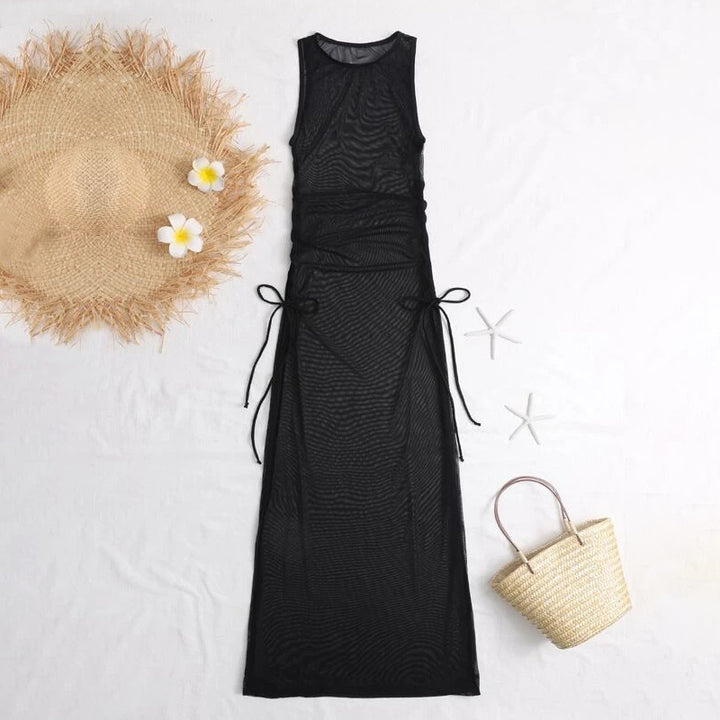 Damen Langarm-Strandkleid mit verstellbaren Schnürungen Drune