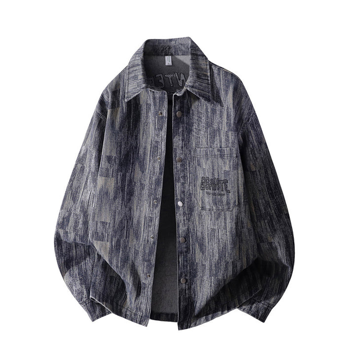 Herren Oversize-Hemdjacke mit Strukturprint, Druckknopfleiste & aufgesetzter Brusttasche Drune