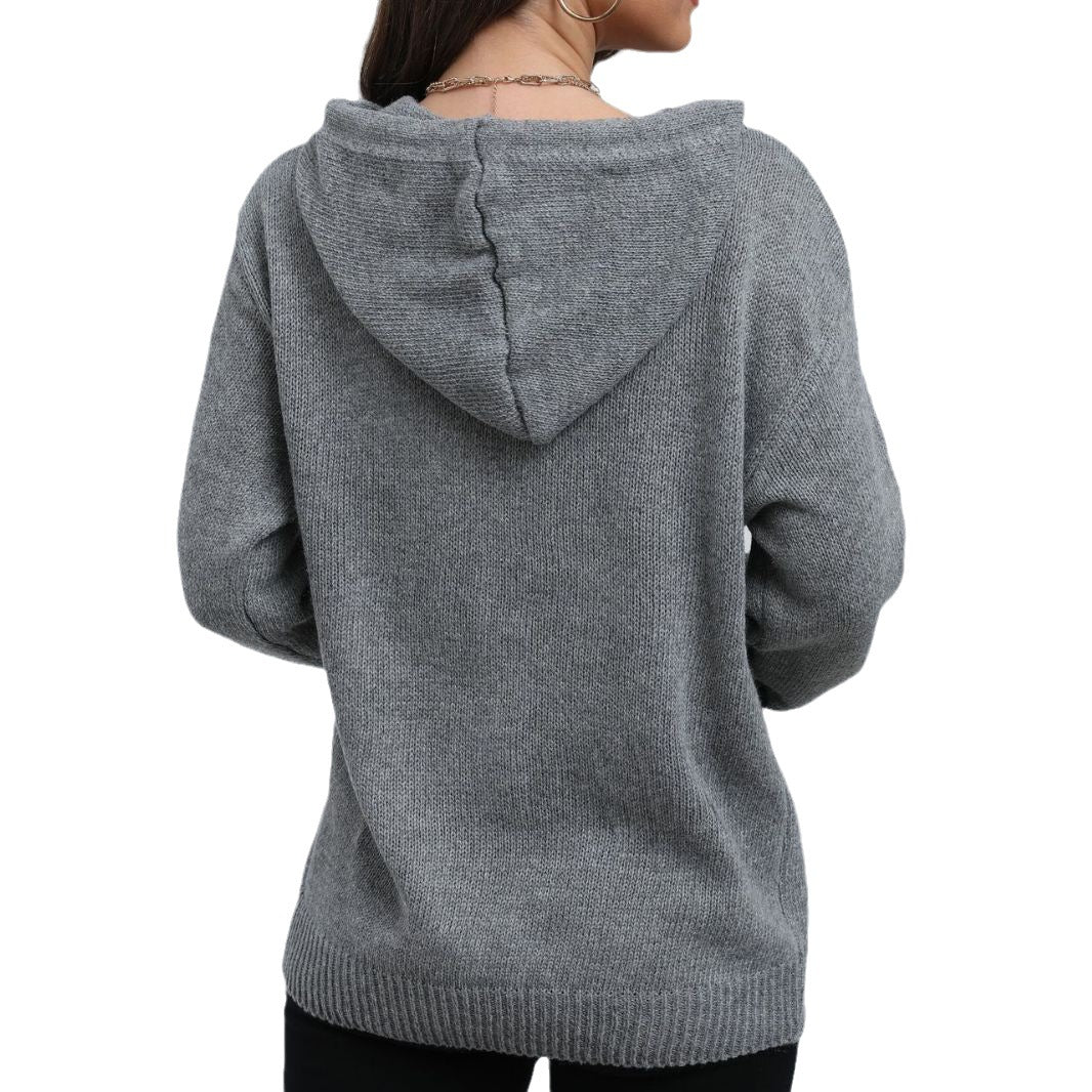 Damen modischer Strickmantel mit Kapuze und dekorativen Knopfdetails Drune
