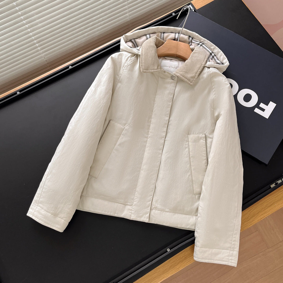 Damen modische und funktionale Kurzjacke mit Kapuze Drune