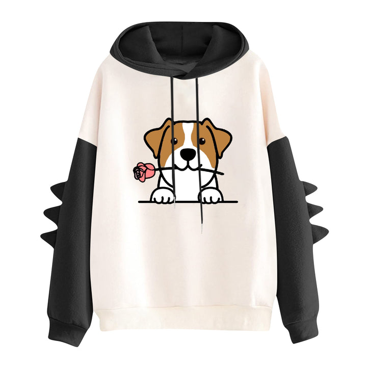 Damen nan Kapuzenpullover mit niedlichem Hunde‑und‑Katzen‑Print und 3D-Stacheln an den Ärmeln Drune