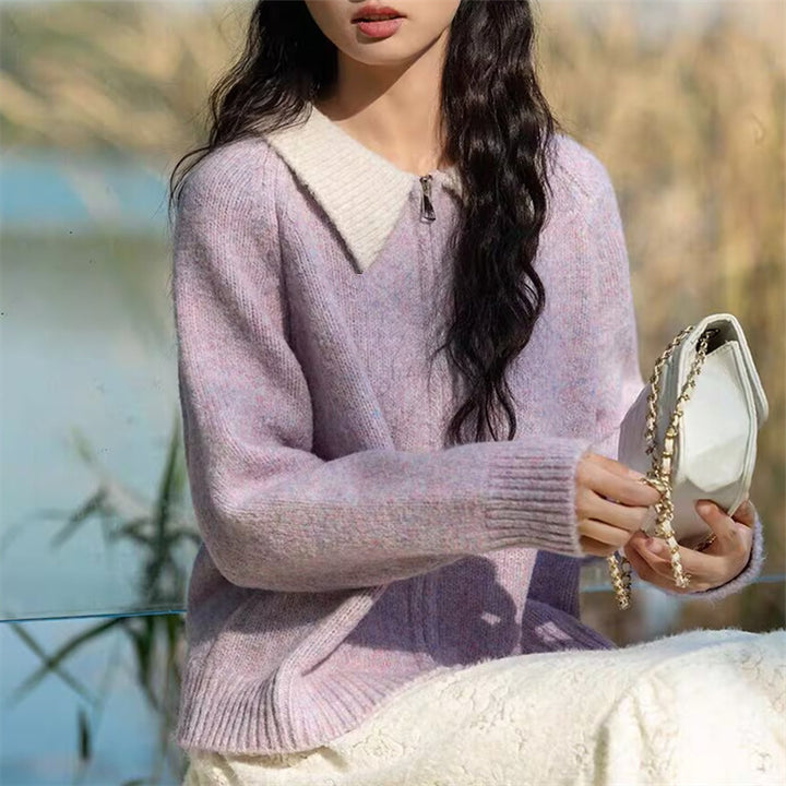 Damen Strickjacke mit hohem Kragen und asymmetrischem Schnitt Drune