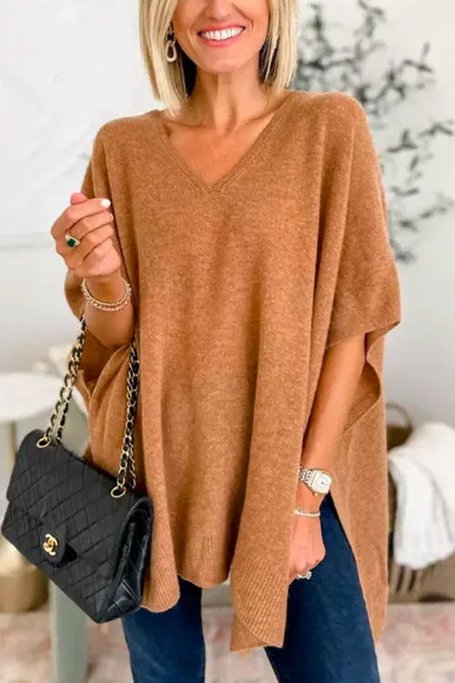 Damen Strickponcho mit V-Ausschnitt und lässigem Schnitt Drune