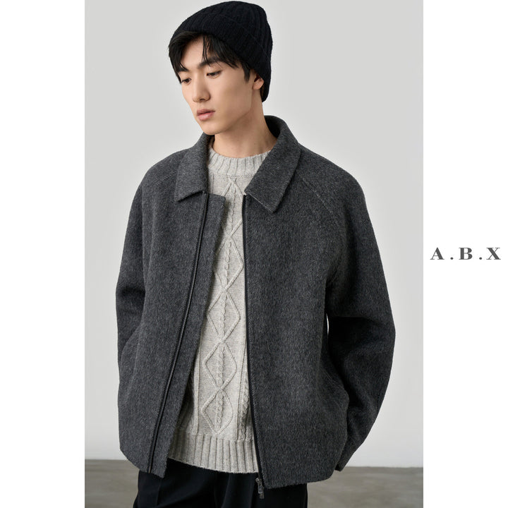 Herren Boxy‑Wollblouson mit verdecktem Zwei‑Wege‑Reißverschluss und Hemdkragen Drune