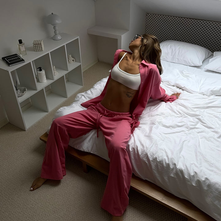 Damen Weite Lounge-Hose mit elastischem Kordelbund und fließendem Palazzoschnitt Drune