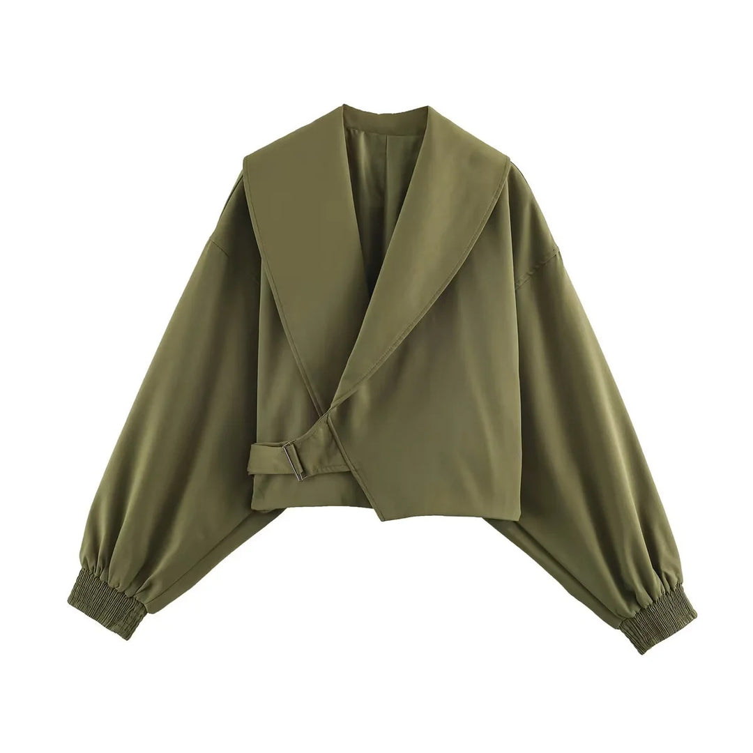 Damen nan kurze Oversize Jacke mit großem Schalkragen und Ballonärmeln Drune