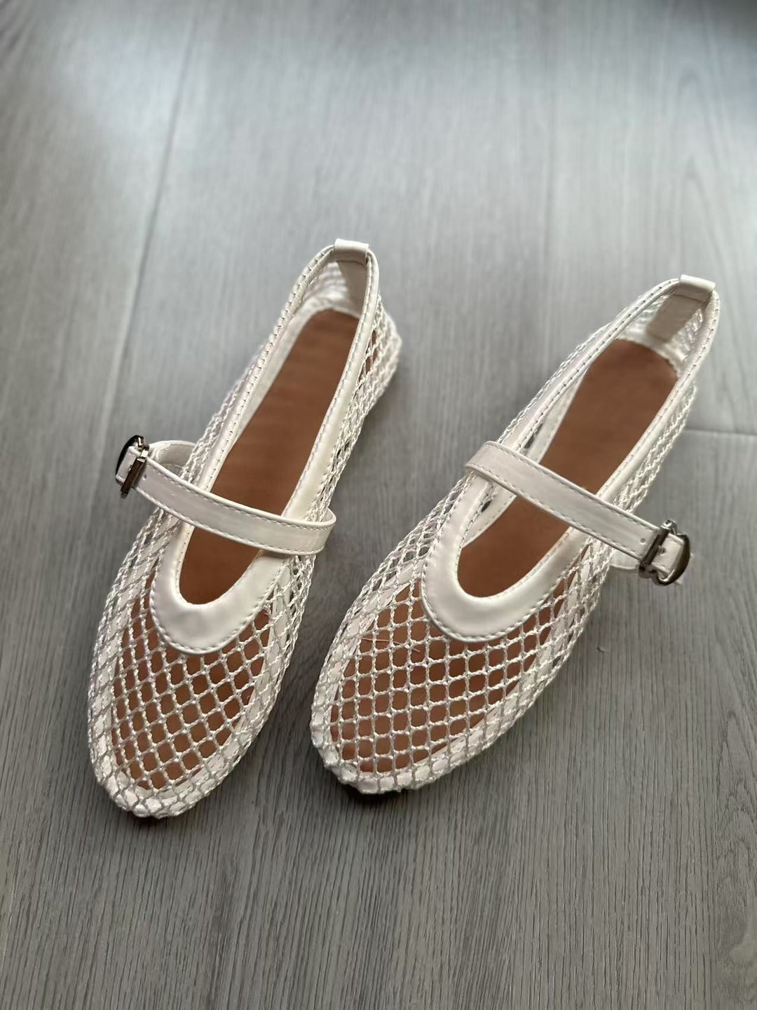 Damen Netz‑Ballerinas mit Mary‑Jane Riemen und geflochtener Sohle Drune
