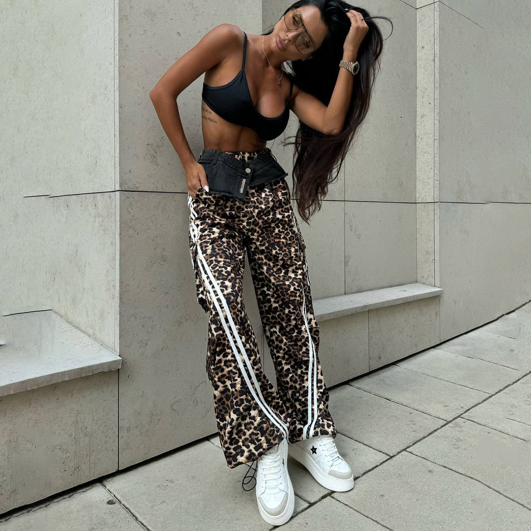 Damen Lässige und luftige Leopard Druck Freizeithose Drune