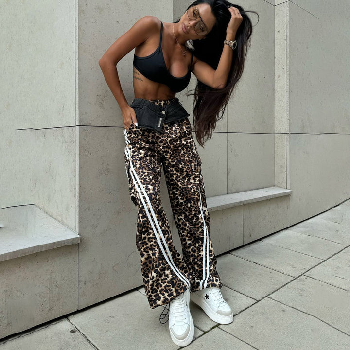 Damen Lässige und luftige Leopard Druck Freizeithose Drune
