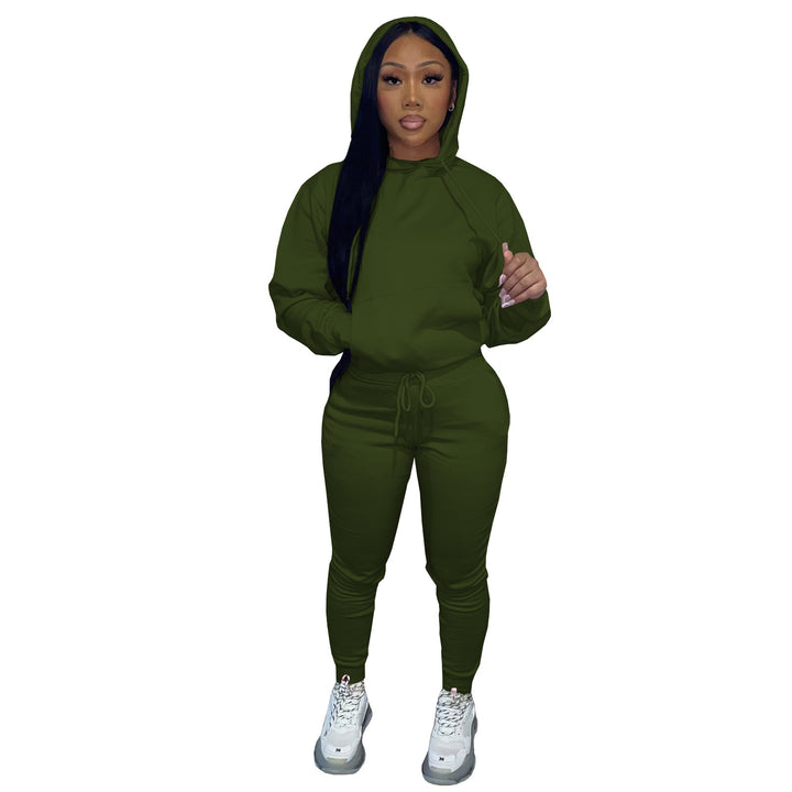Damen nan Kapuzen-Lounge-Set mit Kängurutasche taillierter Jogginghose und Bündchen Drune